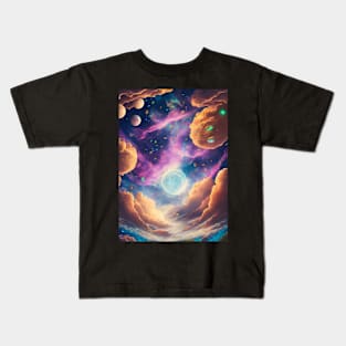 Mystical Nebula Planets Clouds Kids T-Shirt